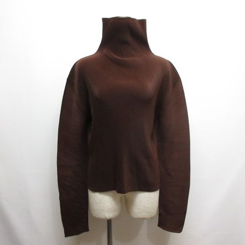 美品 プリーツプリーズ ハイネック 長袖 モカブラウン 光沢 サイズ3 美