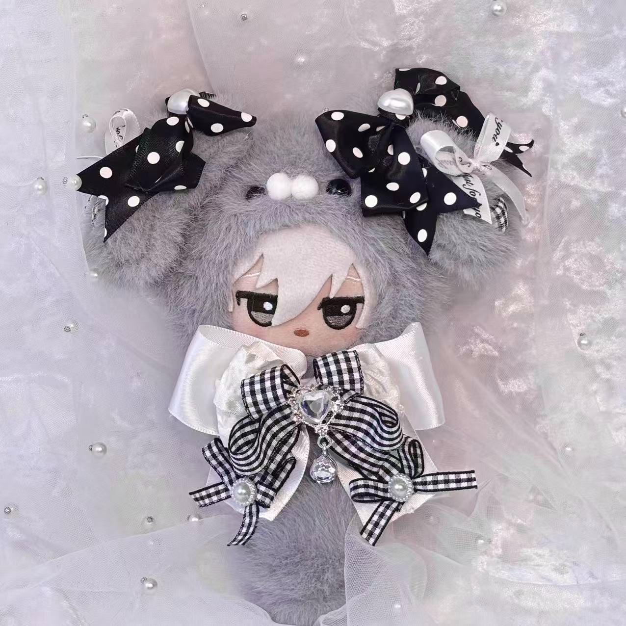 10cm ちびぐるみ ぬい服 着ぐるみ グレー モノトーン 推しぬい しっぽ