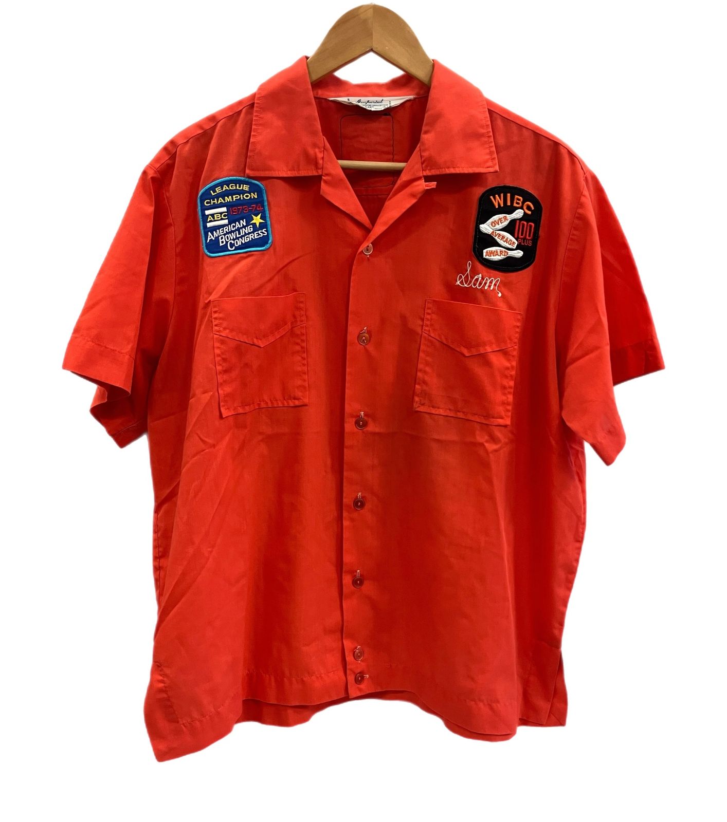 ヴィンテージ 60 s 70 s 60年代 70年代 Imperial ボウリングシャツ 開襟 オープン ループ ボックス 半袖シャツ レッド Lサイズ 101MT-5267