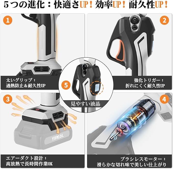  大 電動剪定バサミ 電動バサミ 園芸用はさみ 山本造園会社監修 32 mm切断径ブラシレスモーター搭載切れ味よい 2段階開き口調節可 切断回数と残量見える 新モデル 延長ポール装着 な剪定鋏 本体のみ その他 切断工具 切断機
