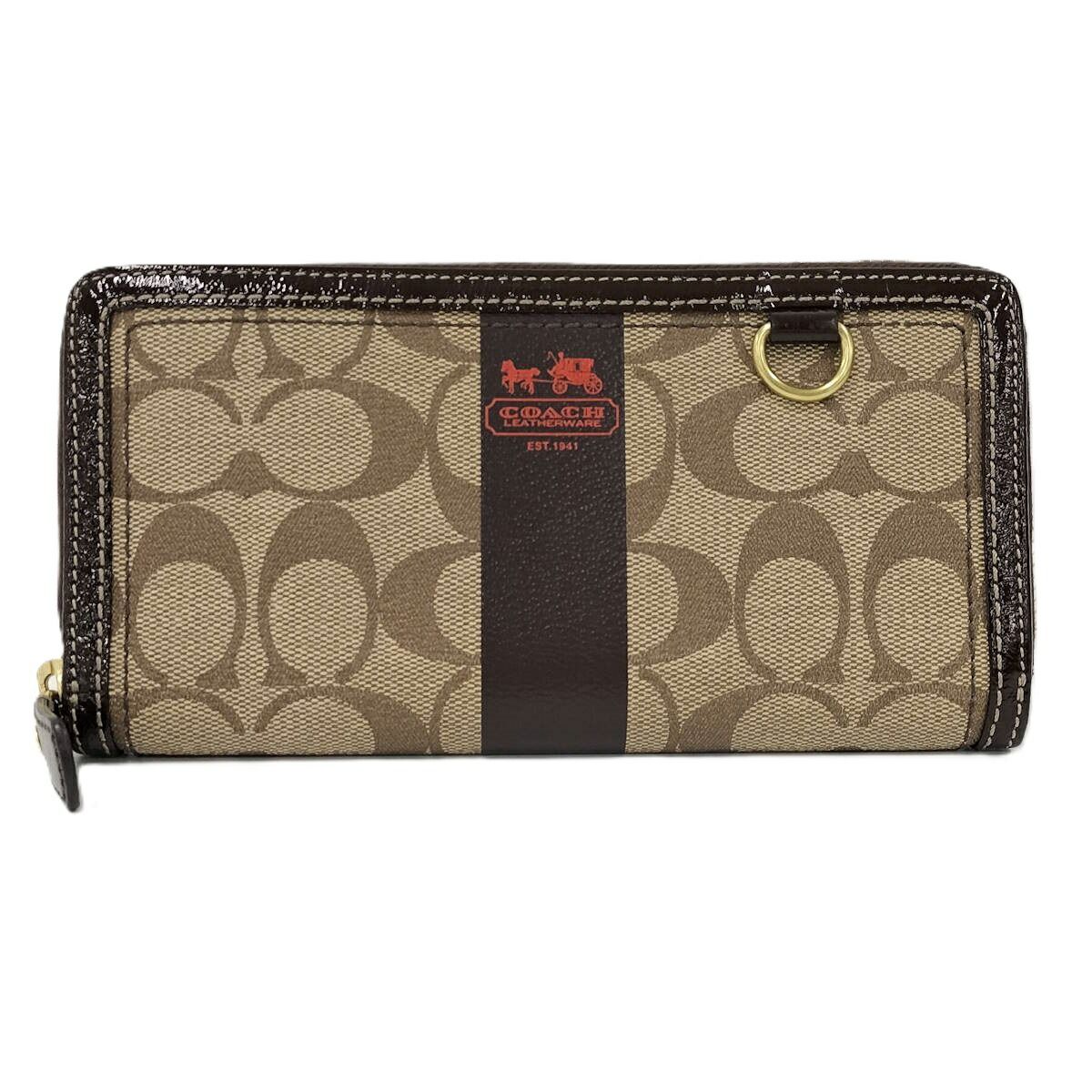 COACH ラウンドファスナー 長財布 PVC ブラウン系