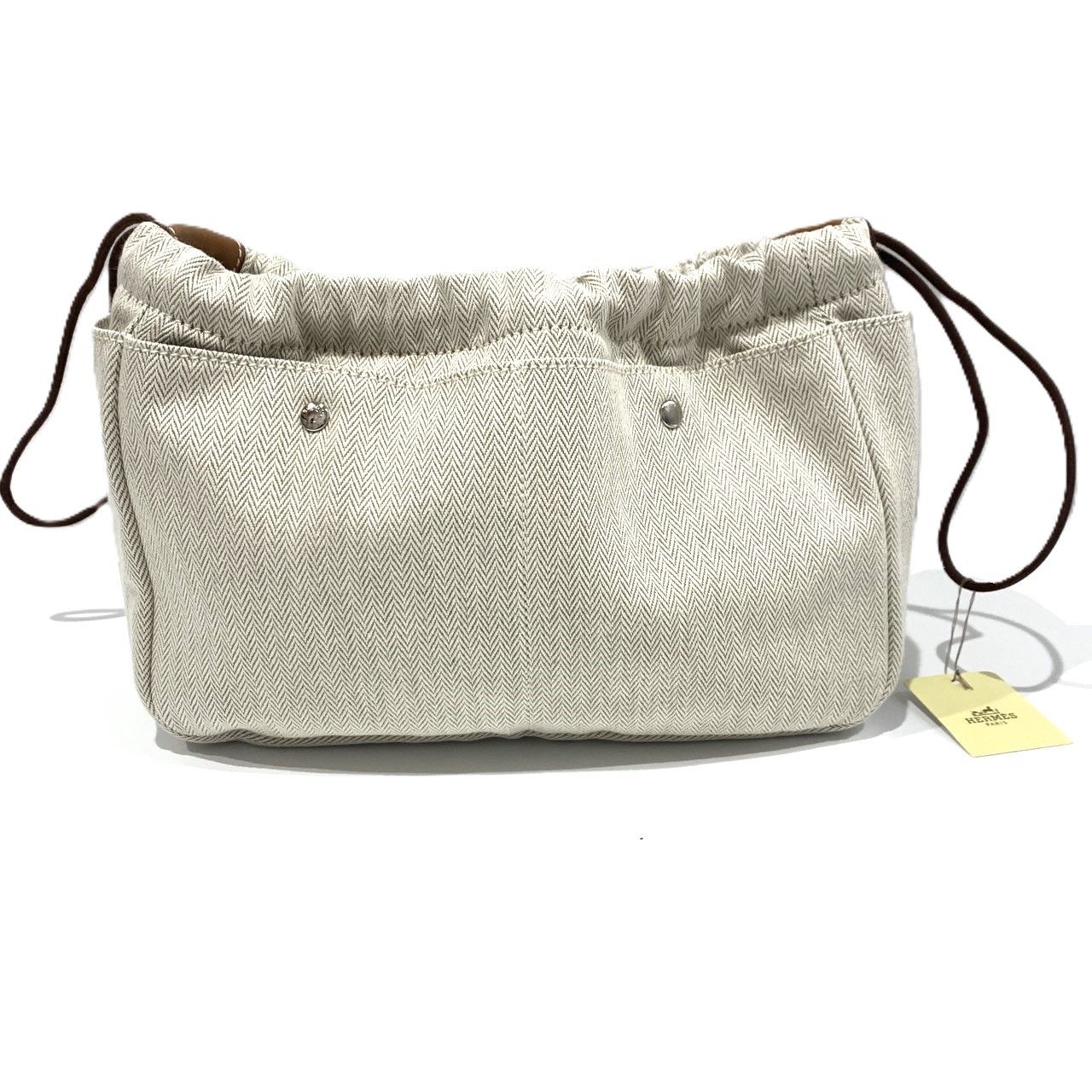 エルメス フールビ 25 バッグインバッグ ポーチ トワルシェブロン ヴォーバレニア レディース ベージュ HERMES