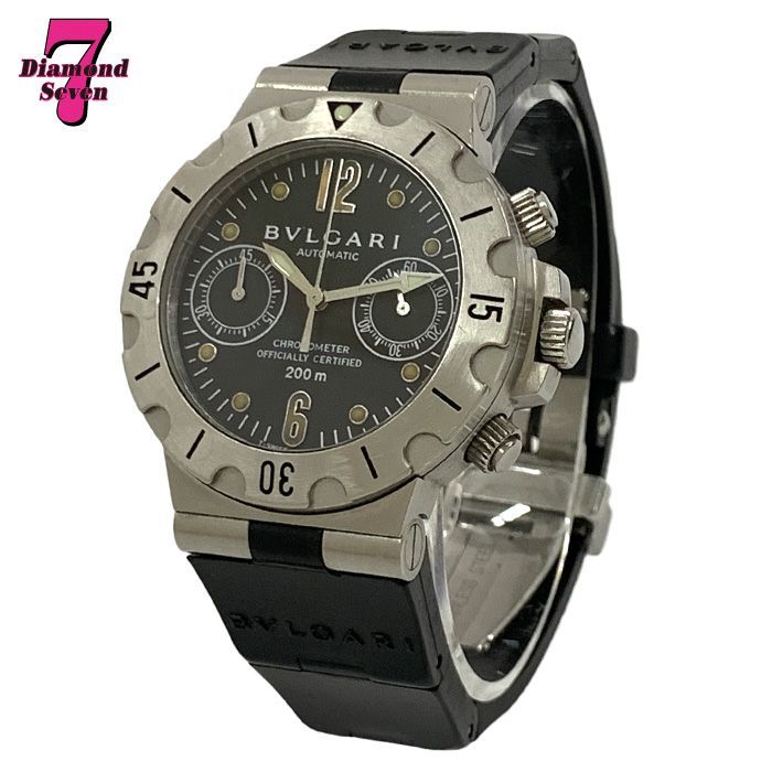 BVLGARI ブルガリ SCB38S ディアゴノスクーバ AT 自動巻き 機械式 腕時計 ウォッチ クロノグラフ ステンレス ラバーベルト シルバー 黒 ブラック メンズ ⓪