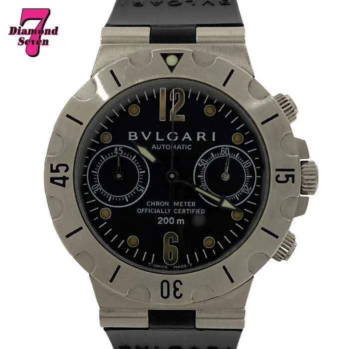 BVLGARI ブルガリ SCB38S ディアゴノスクーバ AT 自動巻き 機械式 腕時計 ウォッチ クロノグラフ ステンレス ラバーベルト シルバー 黒 ブラック メンズ ⓪