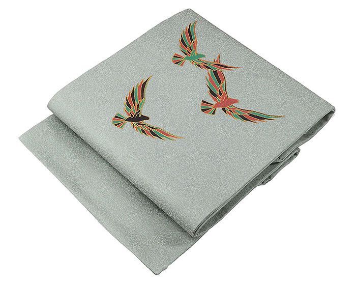 名古屋帯 正絹 染色作家 斉藤三才 鳩 リサイクル 良品 カジュアル 着物