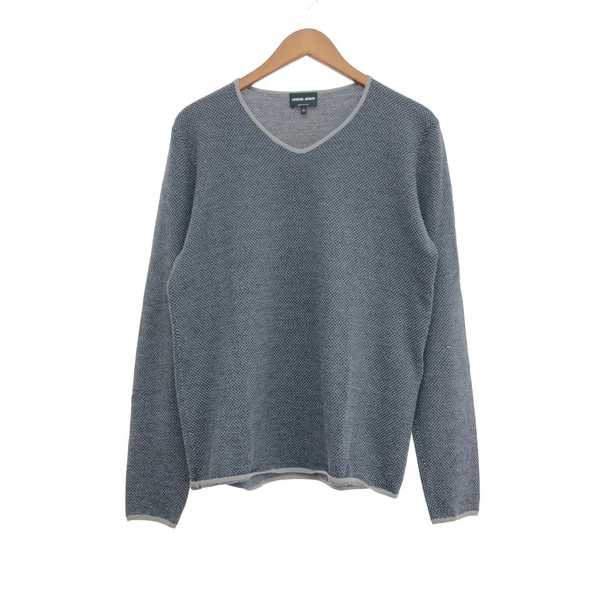 【美品/M】ジョルジオアルマーニ セーター ニット ストレッチ 総柄 グレー系 GIORGIO ARMANI ジョルジオアルマーニ 総柄ニット サイズ:50 グレー