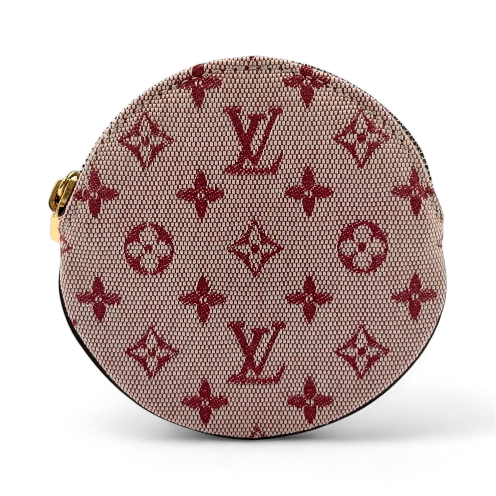 LOUIS VUITTON モノグラム ポルト モネ レザー×キャンバス レッド コインケース ゴールド