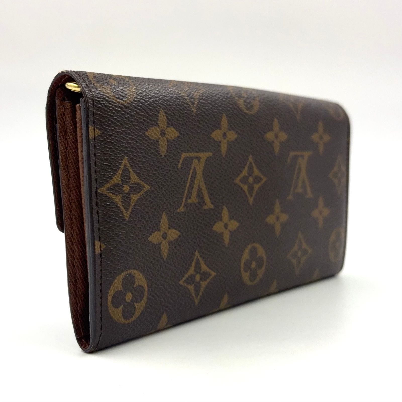 LOUIS VUITTON ポルトフォイユ サラ モノグラム レザー×PVC ブラウン 二つ折り長財布 ゴールド M 61734