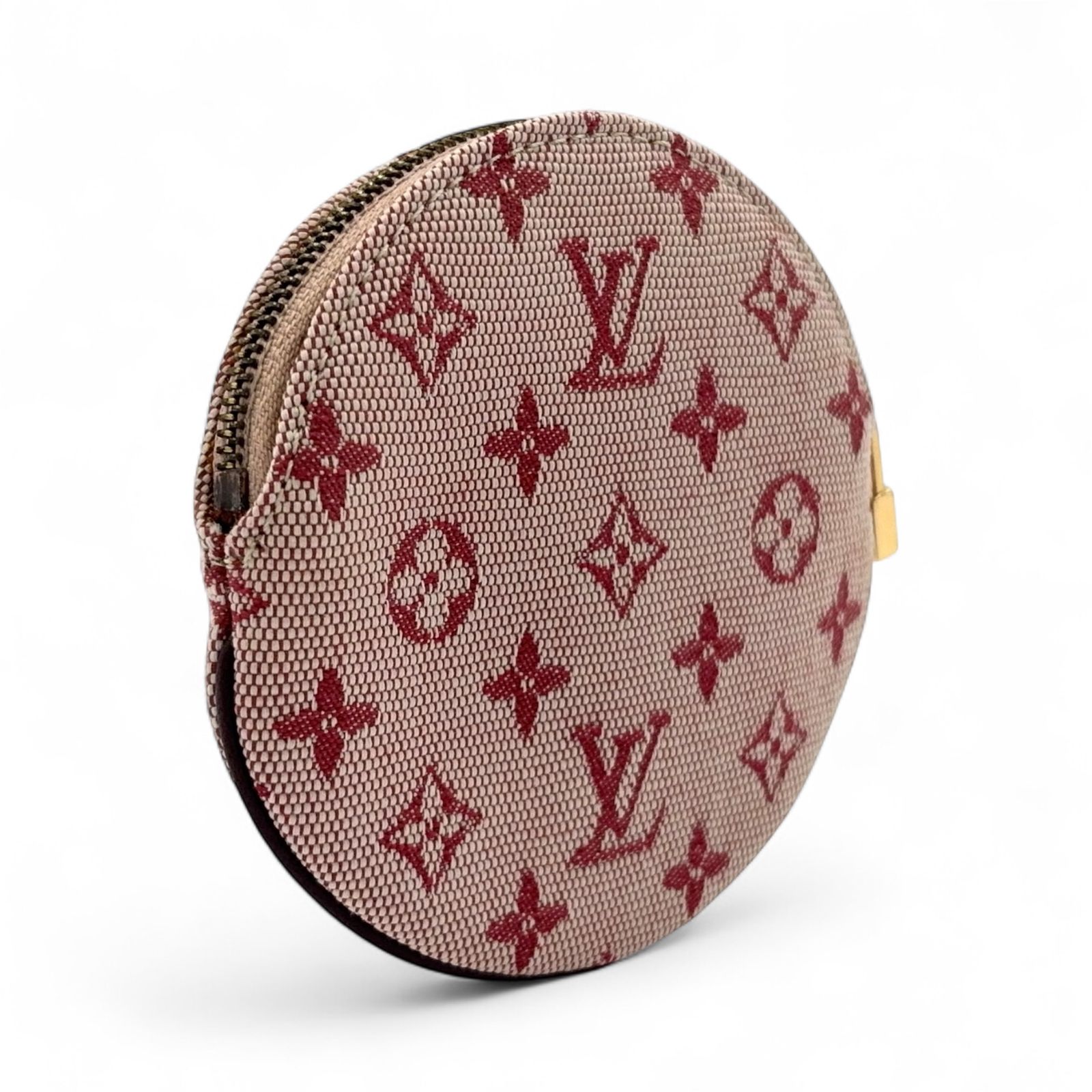 LOUIS VUITTON モノグラム ポルト モネ レザー×キャンバス レッド コインケース ゴールド