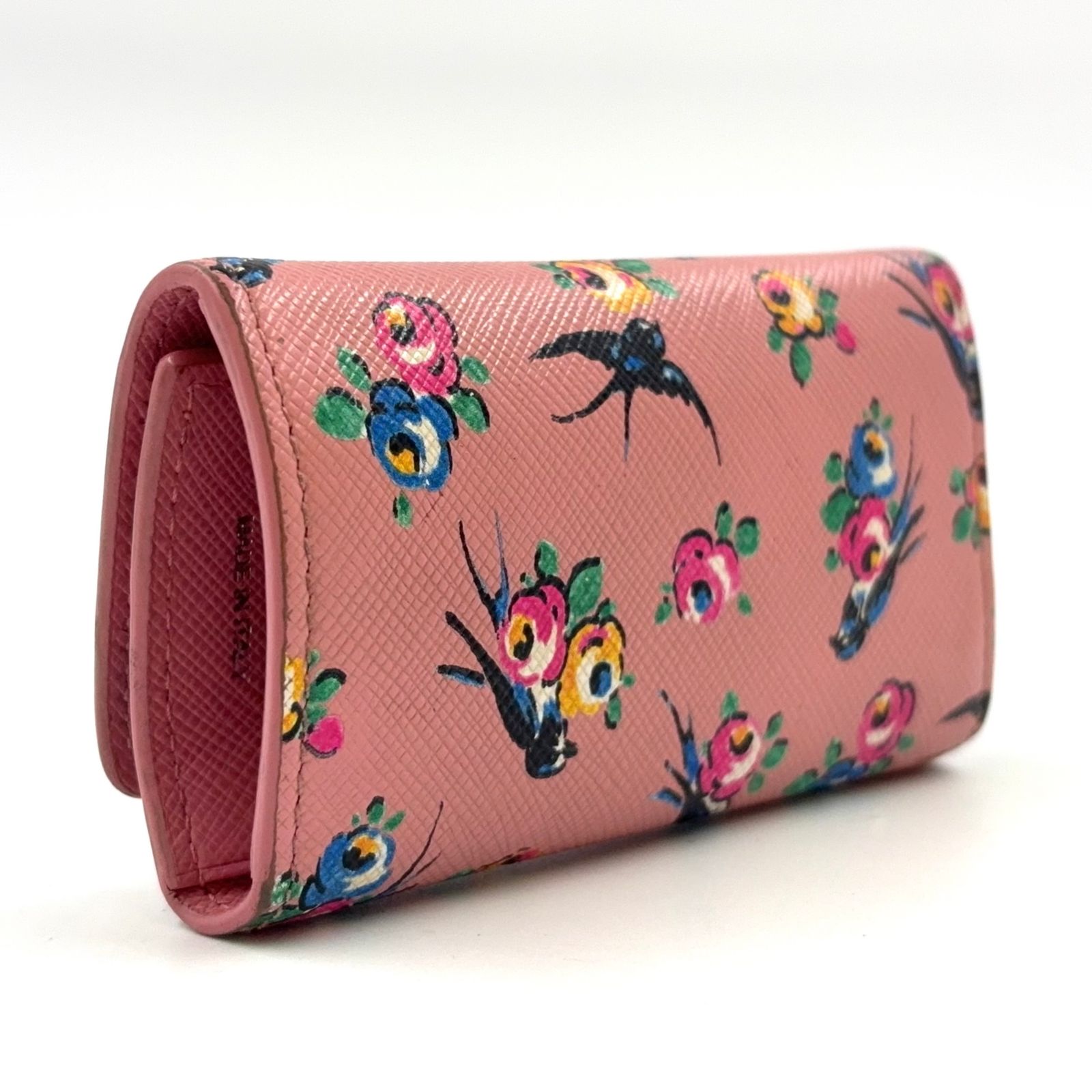 PRADA トライアングルロゴ レザー ピンク キーケース シルバー