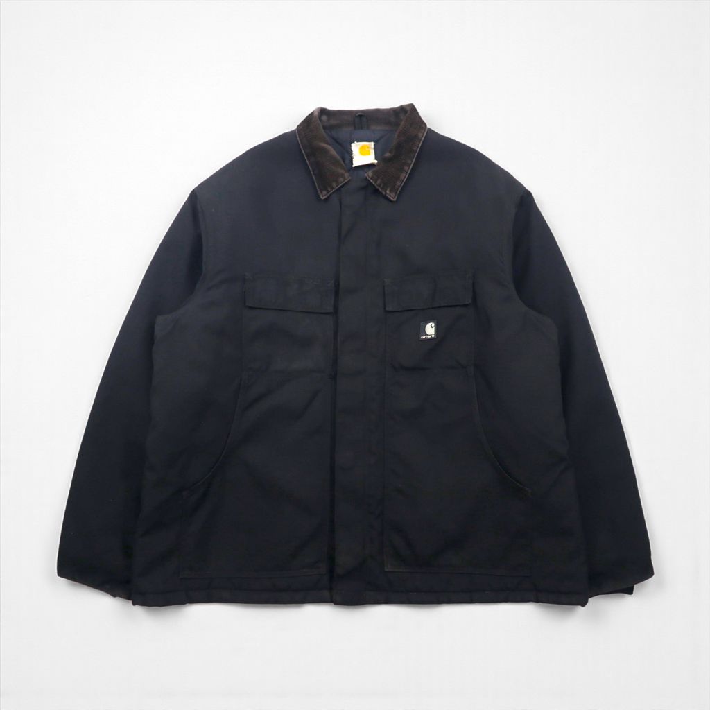 carhartt エクストリームスコート CORDURAナイロン カバーオール XL ブラック 中綿 COAT ダブルジップ 襟コーデュロイ C 55