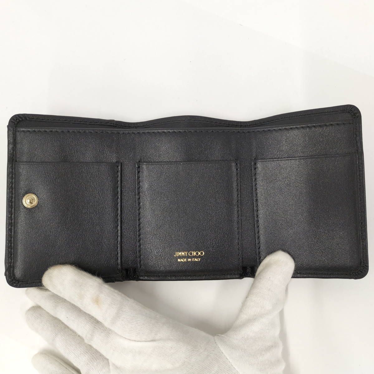 JIMMY CHOO コンパクトウォレット レザー スタースタッズ ブラック