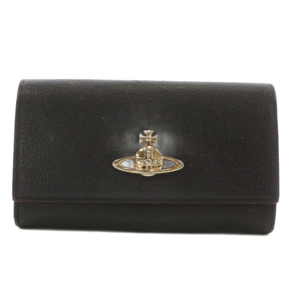 ヴィヴィアンウエストウッド Vivienne Westwood 長財布 二つ折り レザー オーブ ロゴ ゴールド金具 茶色 ブラウン XZ GY18