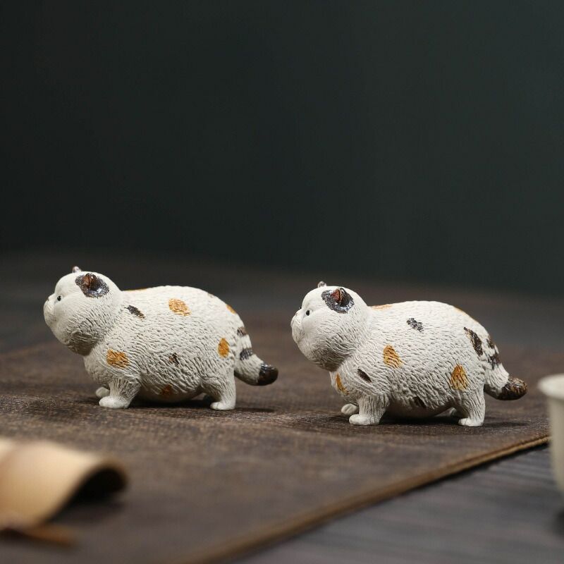 ねこの置物 紫砂 陶器 蓋置 茶寵 かわいい 工芸品 手作り オブジェ