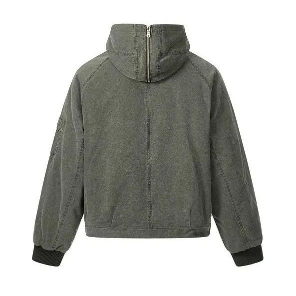 h 冬 ヴィンテージ古着風 ショート丈 フーディー中綿ジャケット メンズ レディース 厚手 高街ストリート カップルアウター ダメージ加工 コットンジャケット