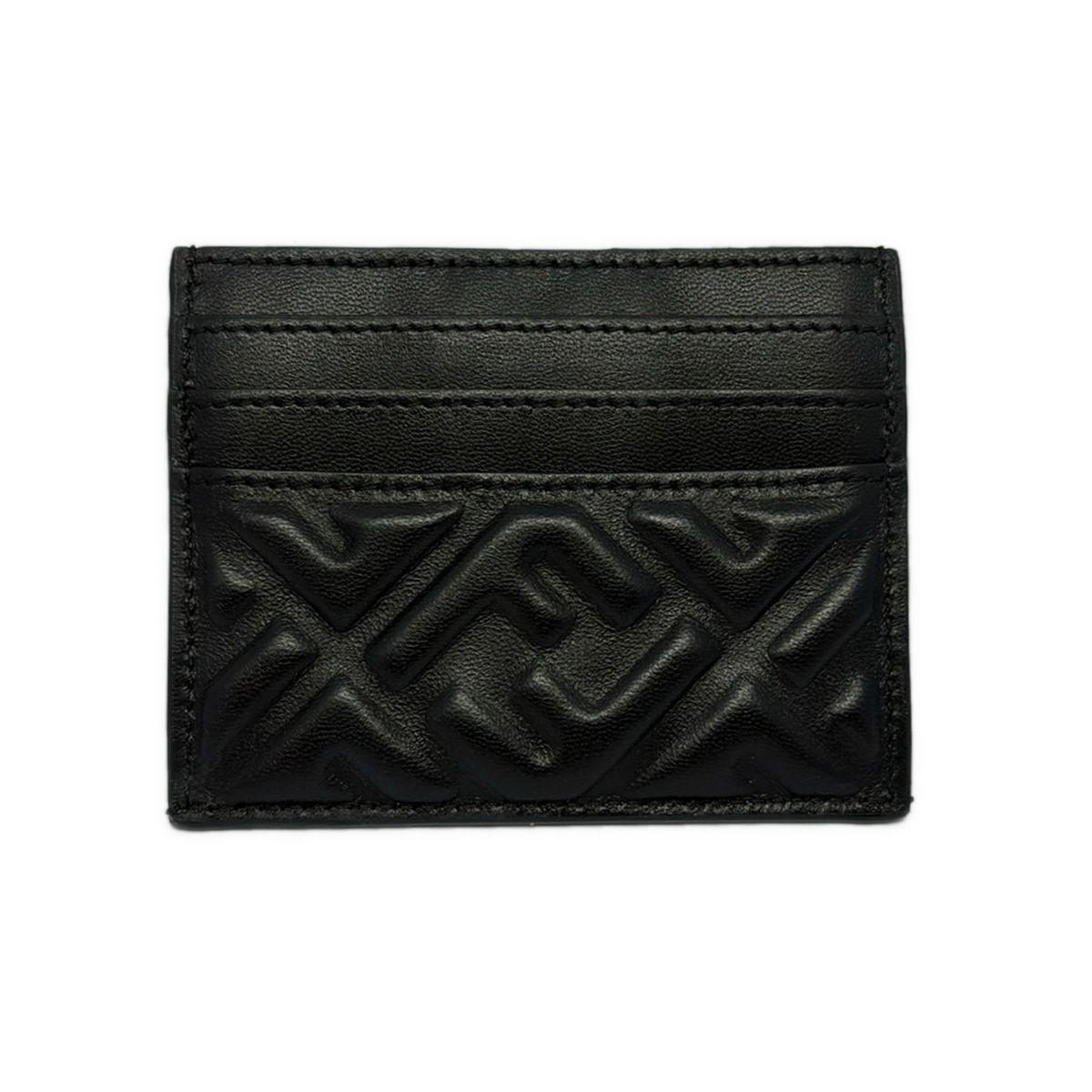 FENDI フェンディ カードケース ズッカ柄 8 M 0423 黒 型押し加工 コインケース付き レザー
