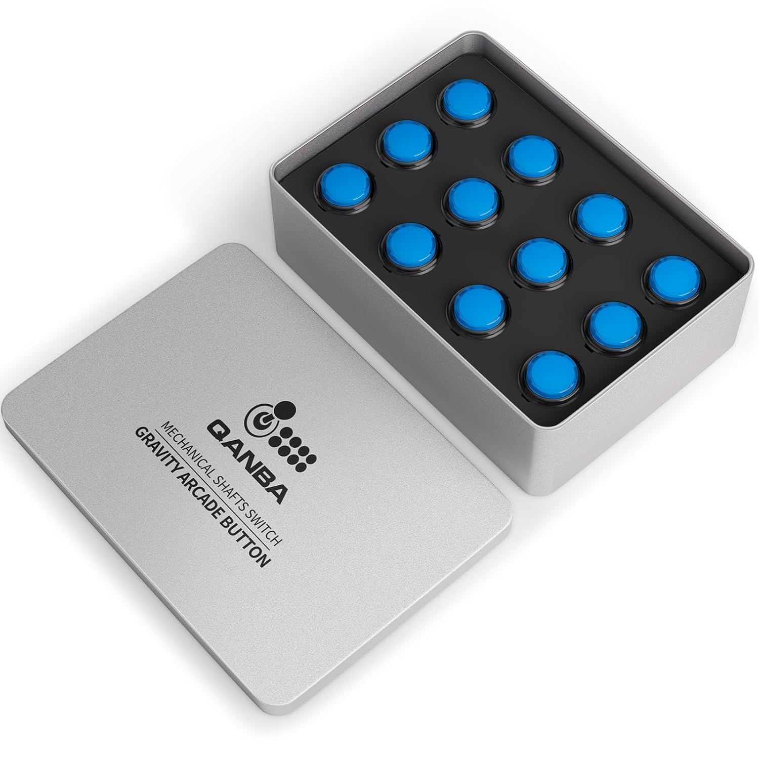 Qanba Gravity KS アケコン ボタン 静音ボタン 高耐久 クァンバ グラビティ KS レバーレス ボタン交換にも対応 7-クリア黒枠青 Cr black blue E Project 24mm×12個 箱入り