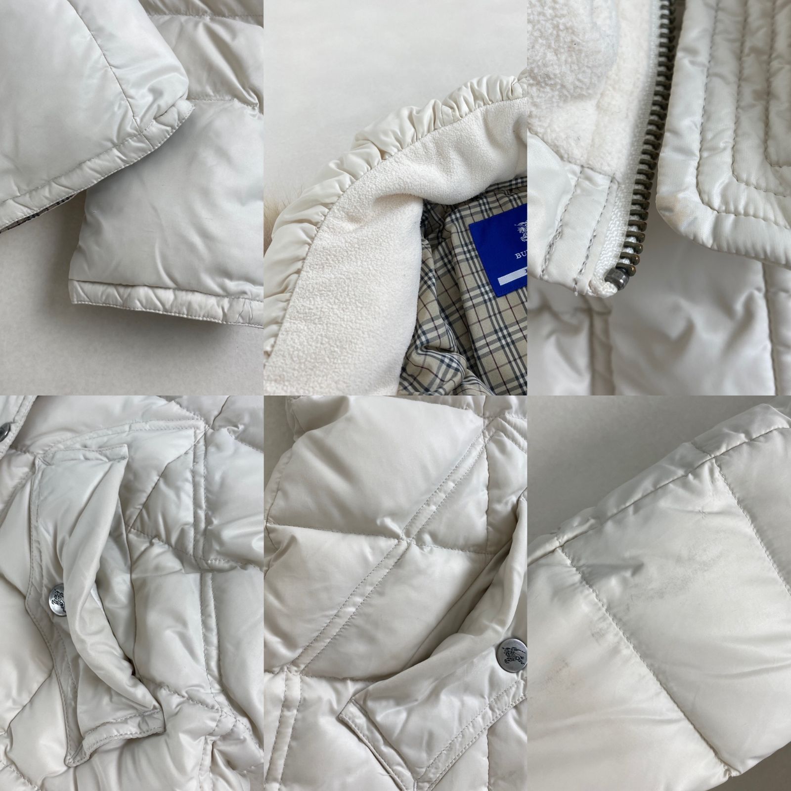 バーバリーブルーレーベル　ダウンジャケット　フード　ノバチェック　白　M相当 バーバリーブルーレーベル ダウンジャケット フード ノバチェック 白 M
