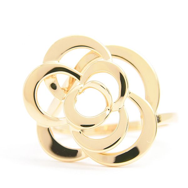 シャネル 指輪 レディース カメリア オープン リング 49号 実寸8.5号 イエローゴールド 750 YG CHANEL