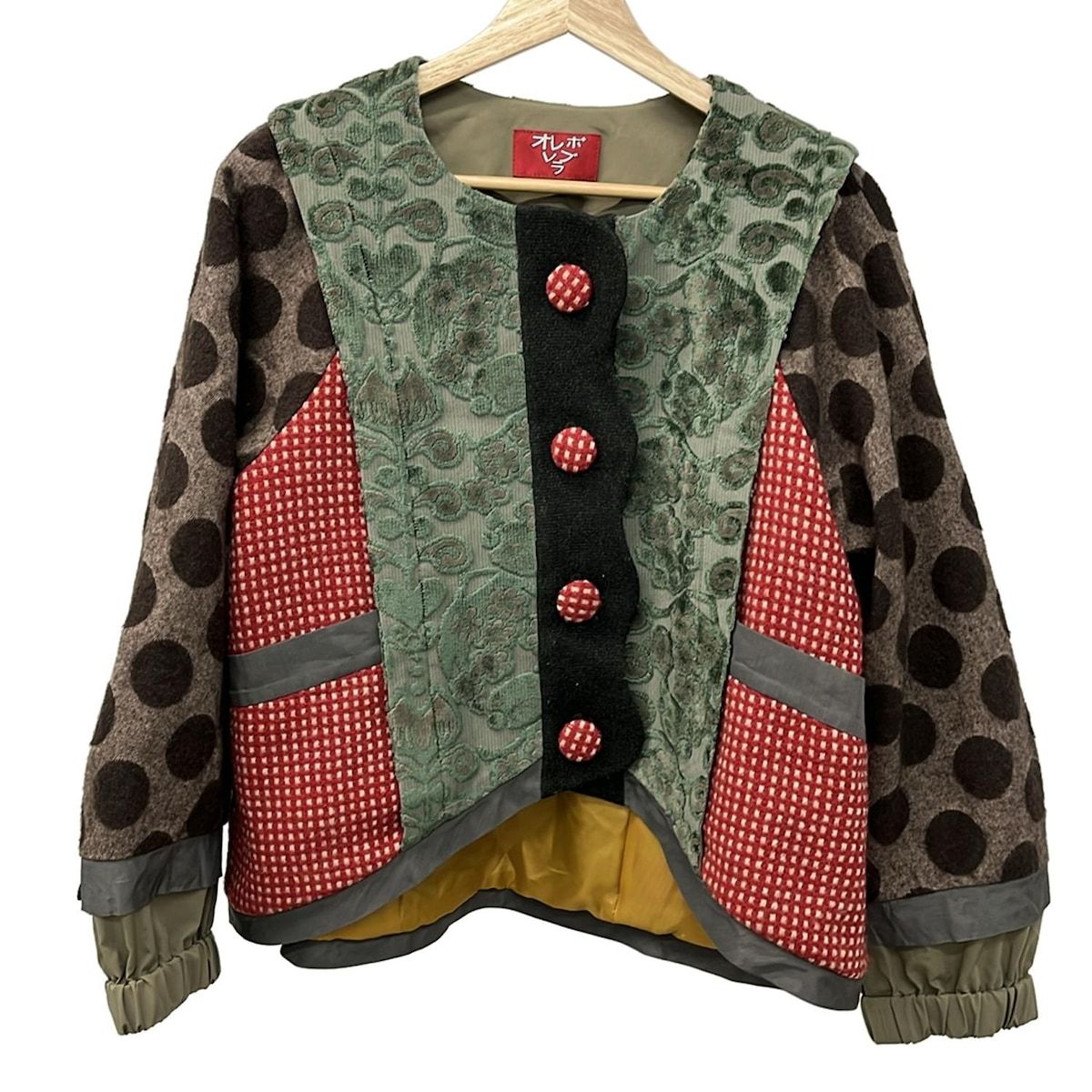 アルベロベロ オレボレブラ ジャケット レディース - ダークグリーン×ダークブラウン×マルチ 長袖 花柄 チェック柄 ドット柄 秋 冬