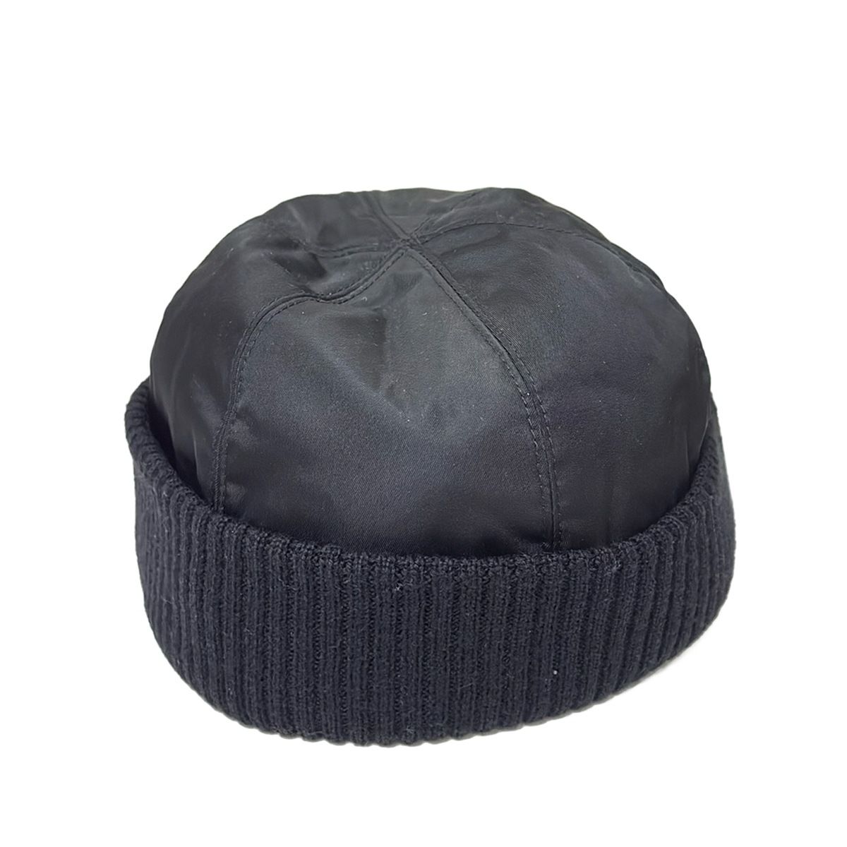  PRADA プラダ ニット帽 L - 黒 コンビ素材 ウール ニット帽 ビーニー 帽子