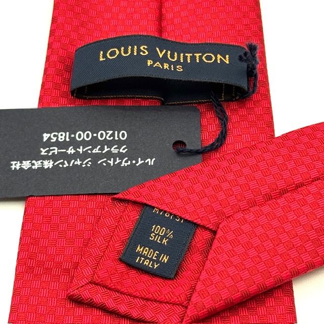 美品 ✨️ルイヴィトン マイクロダミエ ネクタイ 赤 箱 タグ ルイヴィトン マイクロダミエ レッド／赤色 ネクタイ 111712 - メルカリ