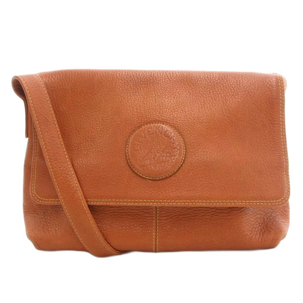 ジバンシィ GIVENCHY LIFE フラップ ショルダーバッグ 斜め掛け レザー シボ革 ロゴ 茶 ブラウン UO GY18