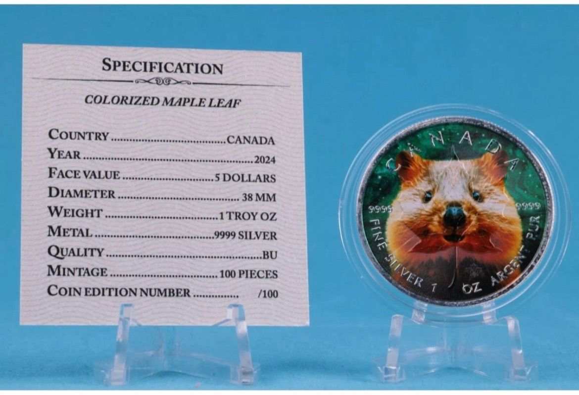 メイプルリーフ 銀貨 カラー クォッカワラビー 1オンス【世界100枚限定