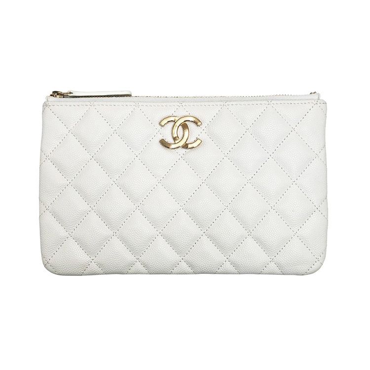 CHANEL シャネル ココマーク マトラッセ クルーズライン クラシック ポーチ キャビアスキン レザー ゴールド ホワイト レディース ミニポーチ