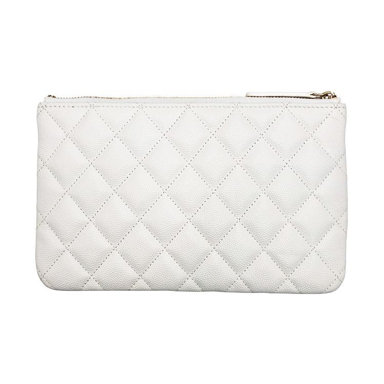 CHANEL シャネル ココマーク マトラッセ クルーズライン クラシック ポーチ キャビアスキン レザー ゴールド ホワイト レディース ミニポーチ