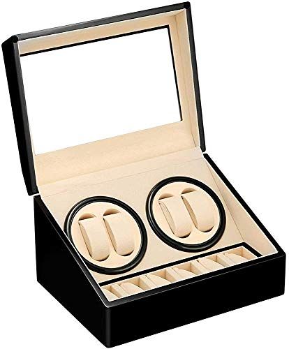 LUYING ワインディングマシーン 4本巻き 6本収納 ウォッチワインダー 自動巻き時計ワインディングマシーン 静音設計 腕時計自動巻き上げ機 腕時計収納用ケース ブラック ベージュ cfd 08 afe