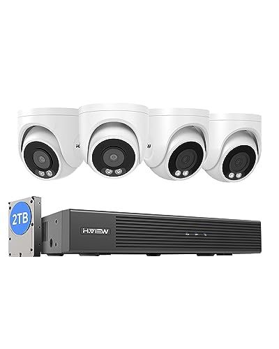 500万画素 発光威嚇 H.View ドーム型 防犯カメラ 室内 4台セット 有線 屋外 5MP PoE給電式 監視カメラセット 家庭用 マイク内蔵 投光威嚇 8ch H.265 4Kレコーダー 8台まで増設可 2TB HDD付き poe給電 IP6