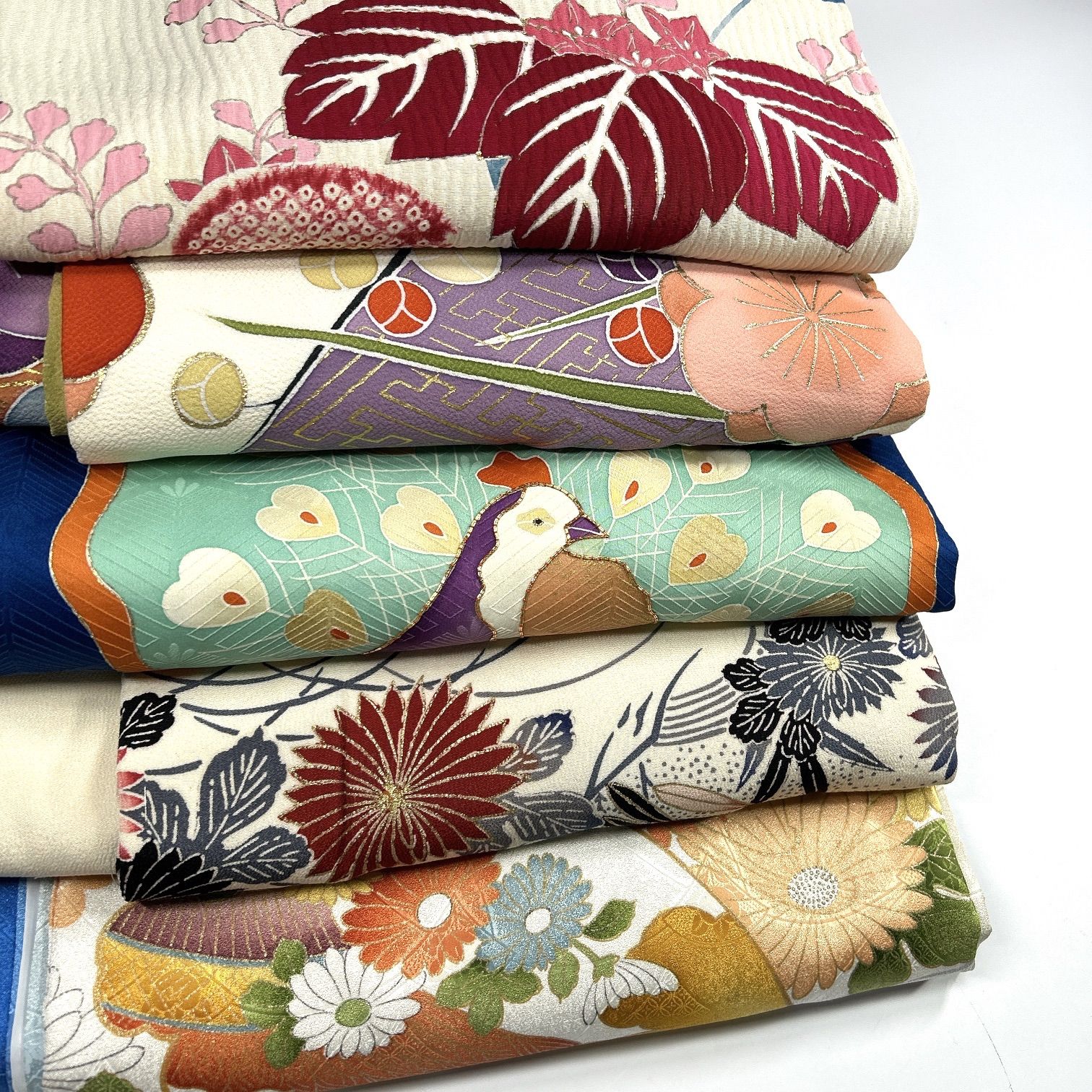 振袖 5枚 正絹 着物まとめ売り 同梱購入歓迎 リメイク用 着付け練習用