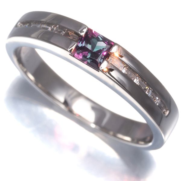 ジェムケリー リング アレキサンドライト 0.222 ct ダイヤ ダイヤモンド 0.15 14号 Pt 900 鑑別書 178497