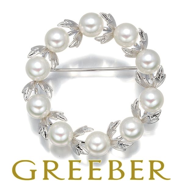 ミキモト ブローチ パール 真珠 5.8mm リーフ リース サークル シルバー 180249