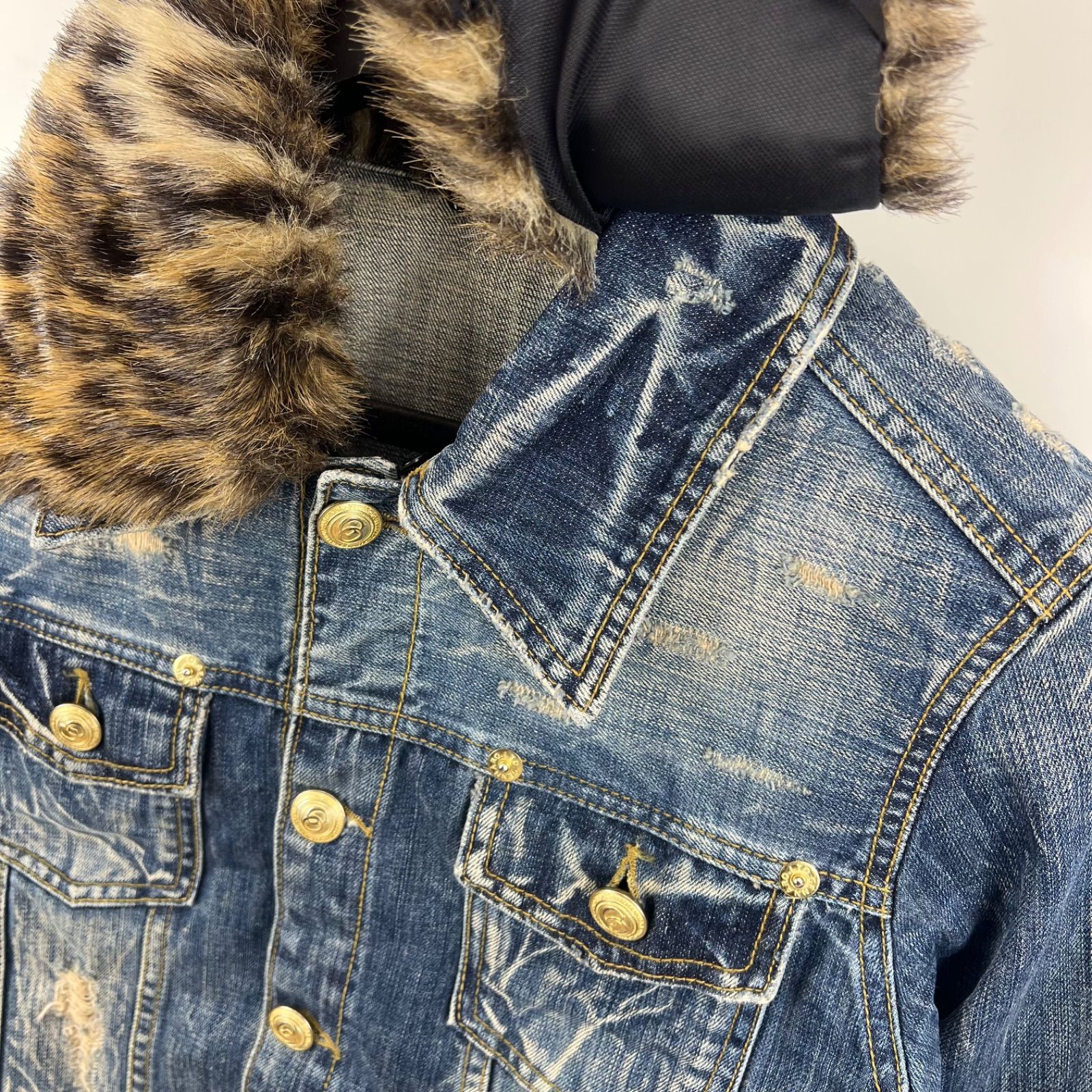 GENNARO JEANS y2k style archive leopard fur denim jacket L