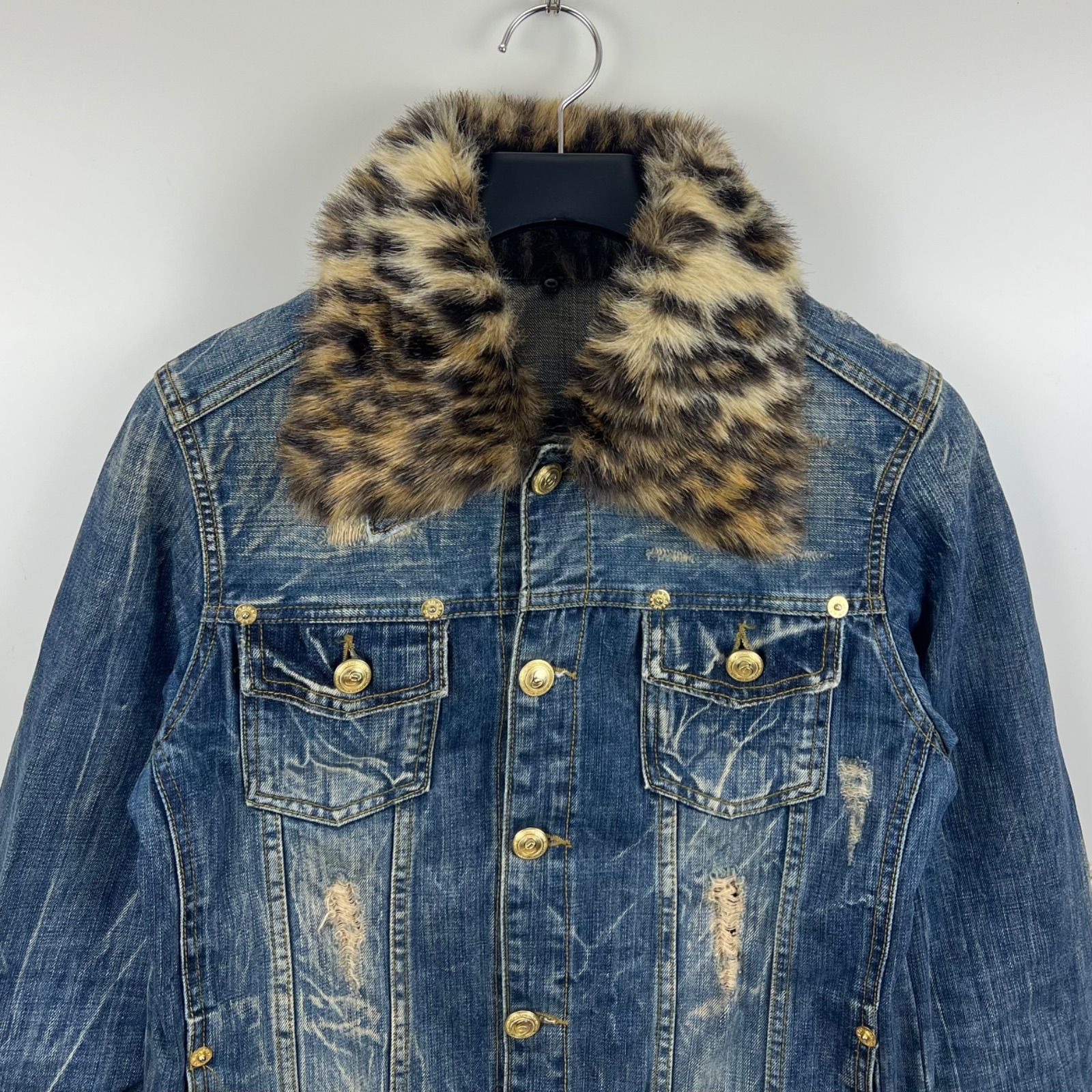 GENNARO JEANS y2k style archive leopard fur denim jacket L