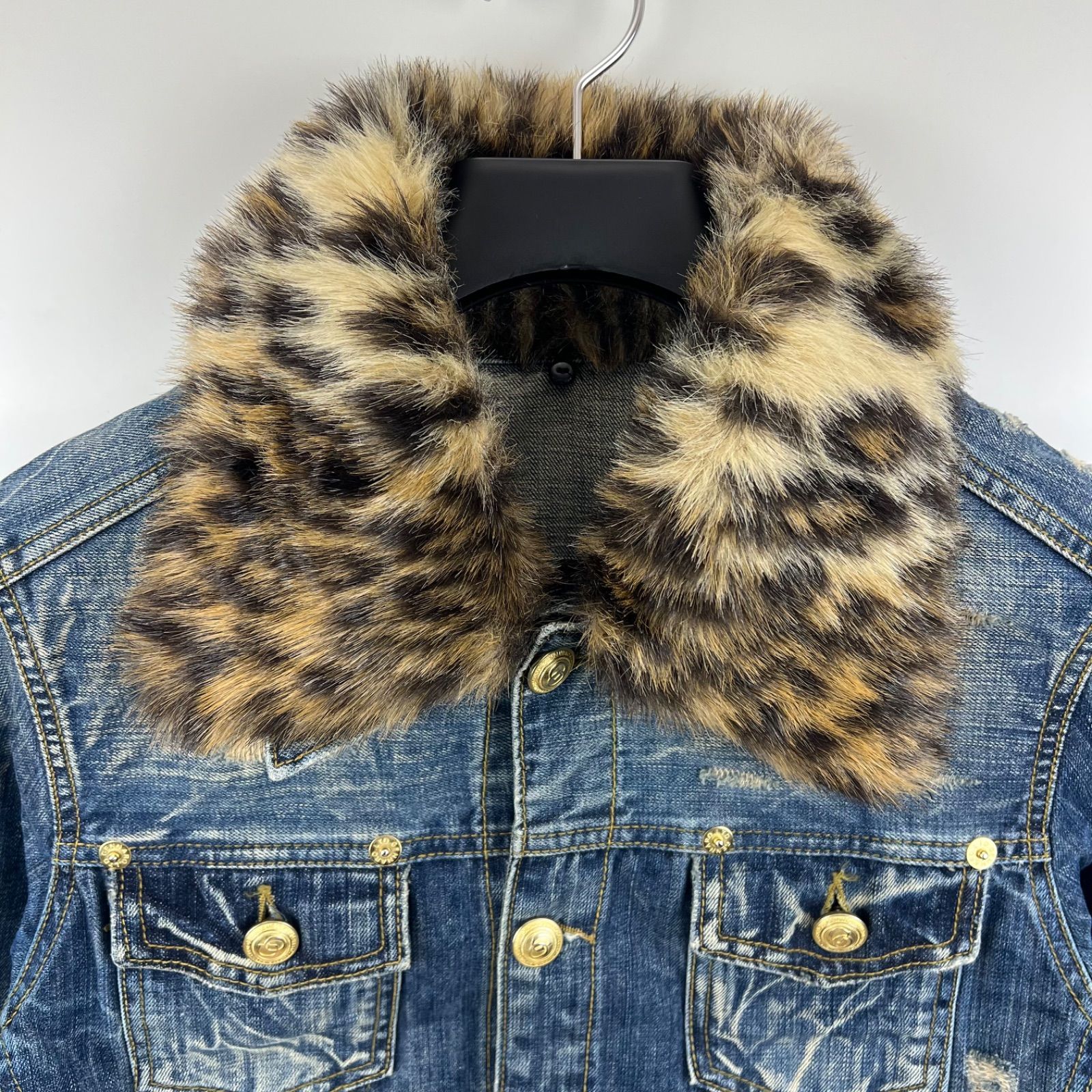 GENNARO JEANS y2k style archive leopard fur denim jacket L