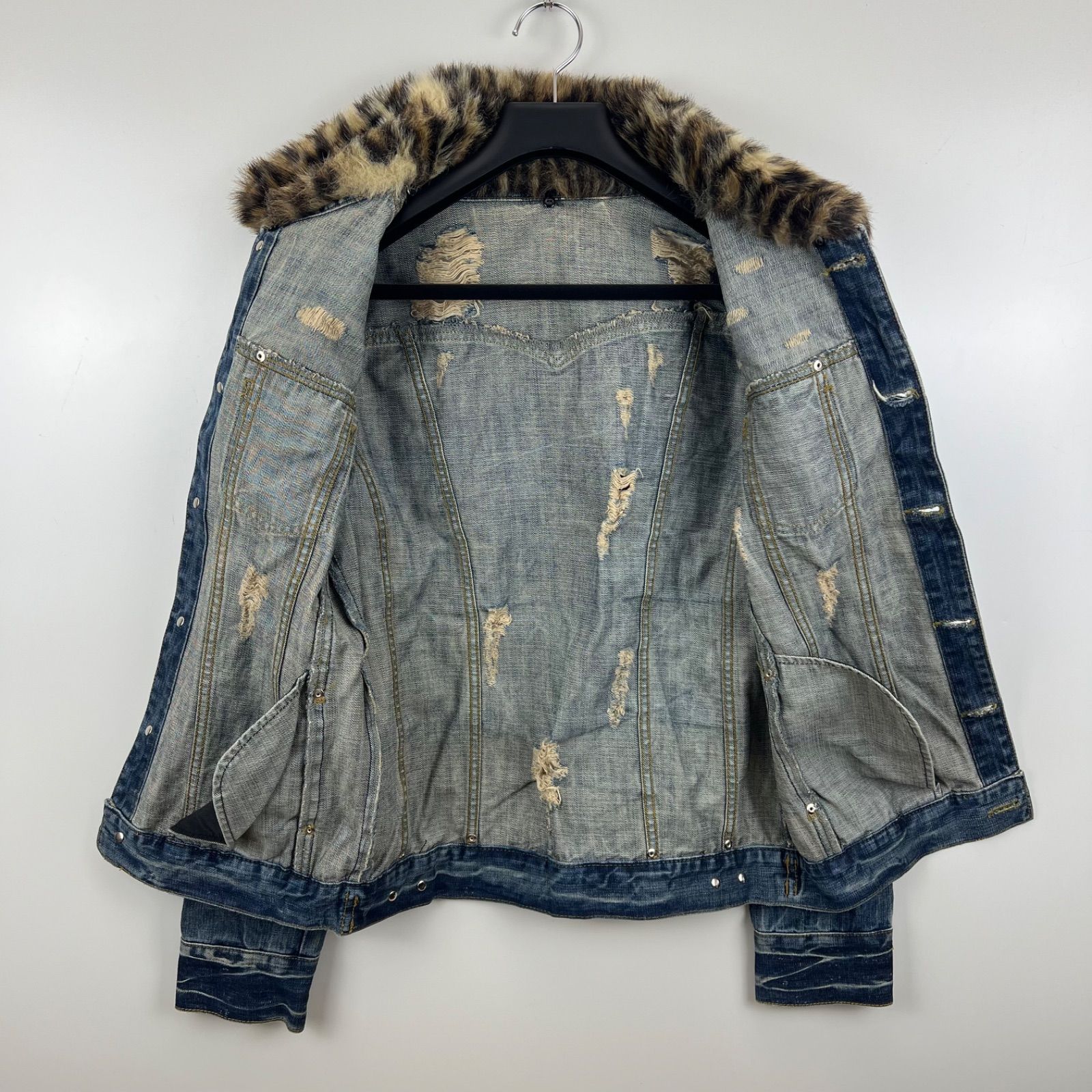 GENNARO JEANS y2k style archive leopard fur denim jacket L  