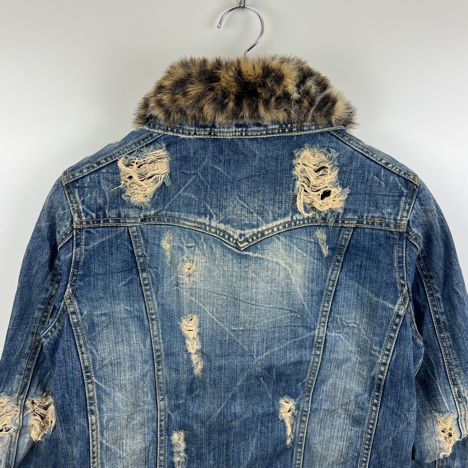 GENNARO JEANS y2k style archive leopard fur denim jacket L