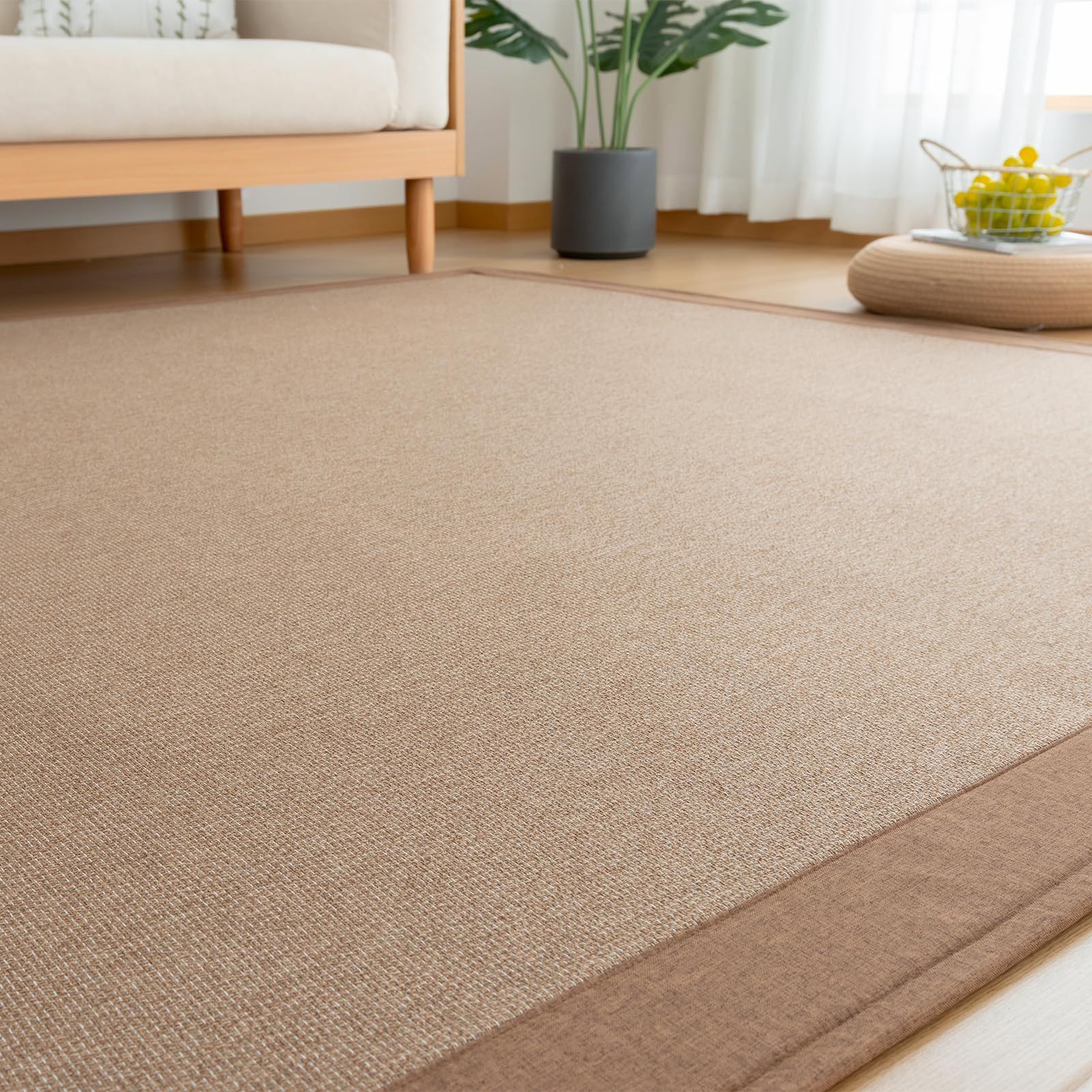 ＨＡＲＵＭＩＮ カーペットラグ 2025新発想 麻風ラグ 190 240 cm 約3畳 ラグマット リビング マット 滑り止め 幅広ヘム加工 オールシーズン 床保護 ブラウン