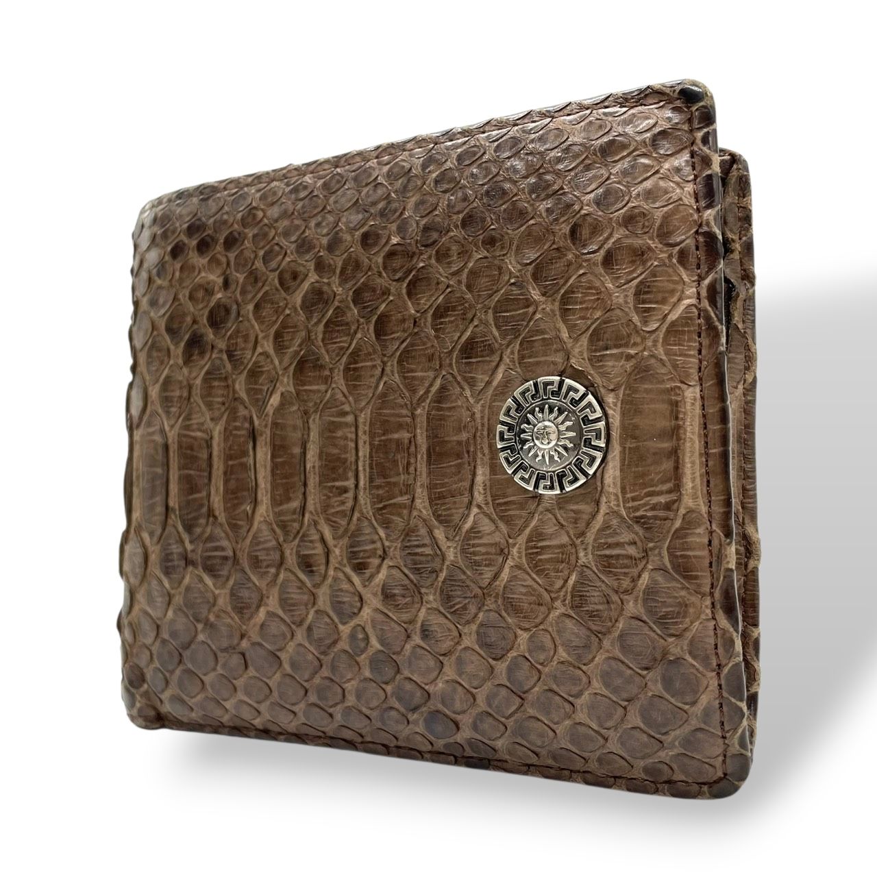 ジャンニヴェルサーチ GIANNI VERSACE 二つ折り財布 サンバースト パイソン ヘビ革 レザー 本革 ブラウン 茶 メンズ ウォレット ヴィンテージ ビンテージ クラシック エレガント m2