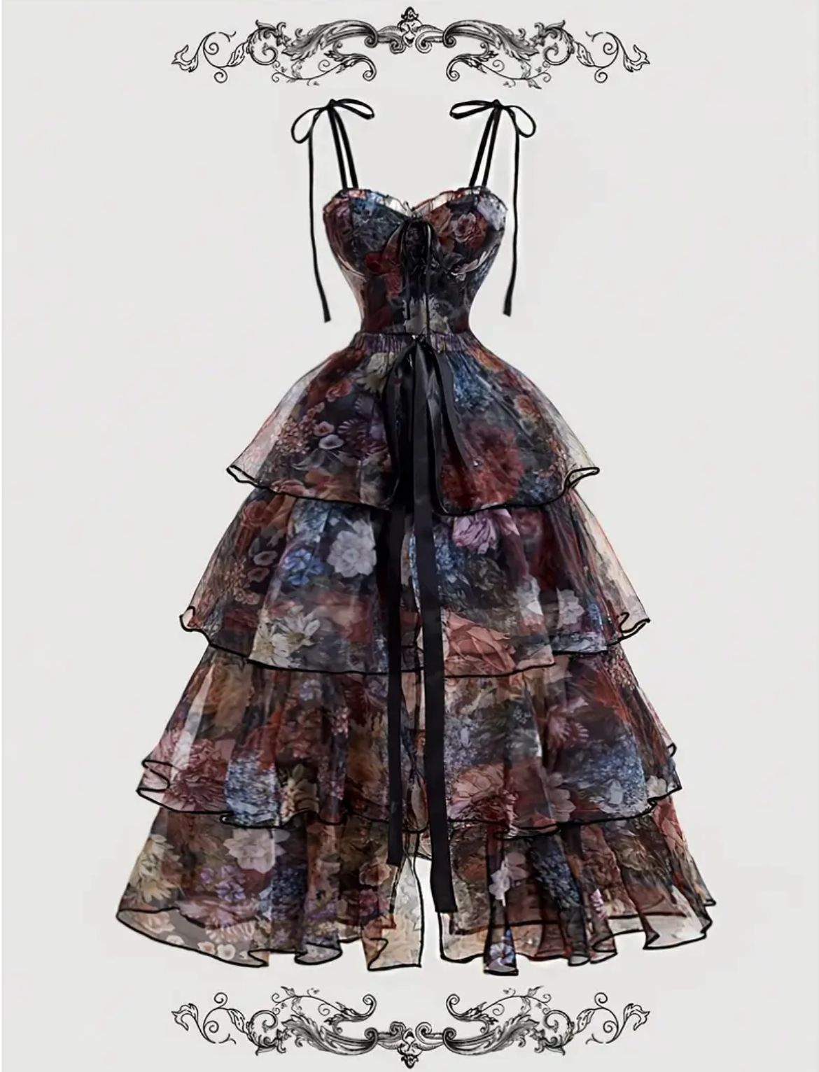 ツーピース ドレス ロングドレス ノースリーブ アンティーク 花柄