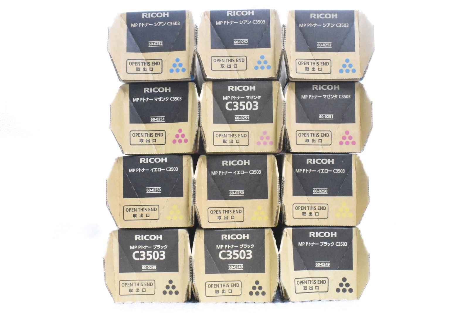 RICOH 純正 トナー C3503 4色12本 シアン マゼンタ イエロー ブラック×各3 リコー ITJE1CMMF7CG-D-N225-byebye