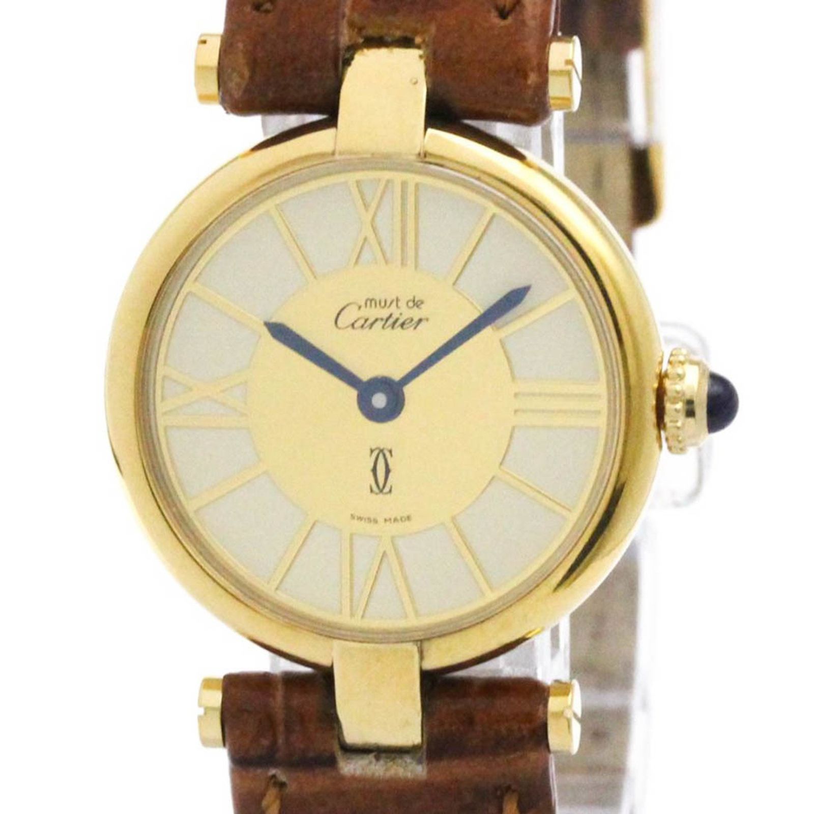 カルティエ CARTIER マスト ヴァンドーム ヴェルメイユ ゴールドプレート レザー クォーツ レディース 時計