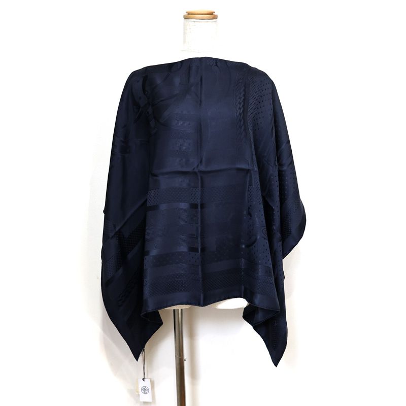 楠本質店 元住吉 エルメス HERMES シルク スカーフ ポンチョ ネイビー 羽織り ストール ショール ショップカード 2025