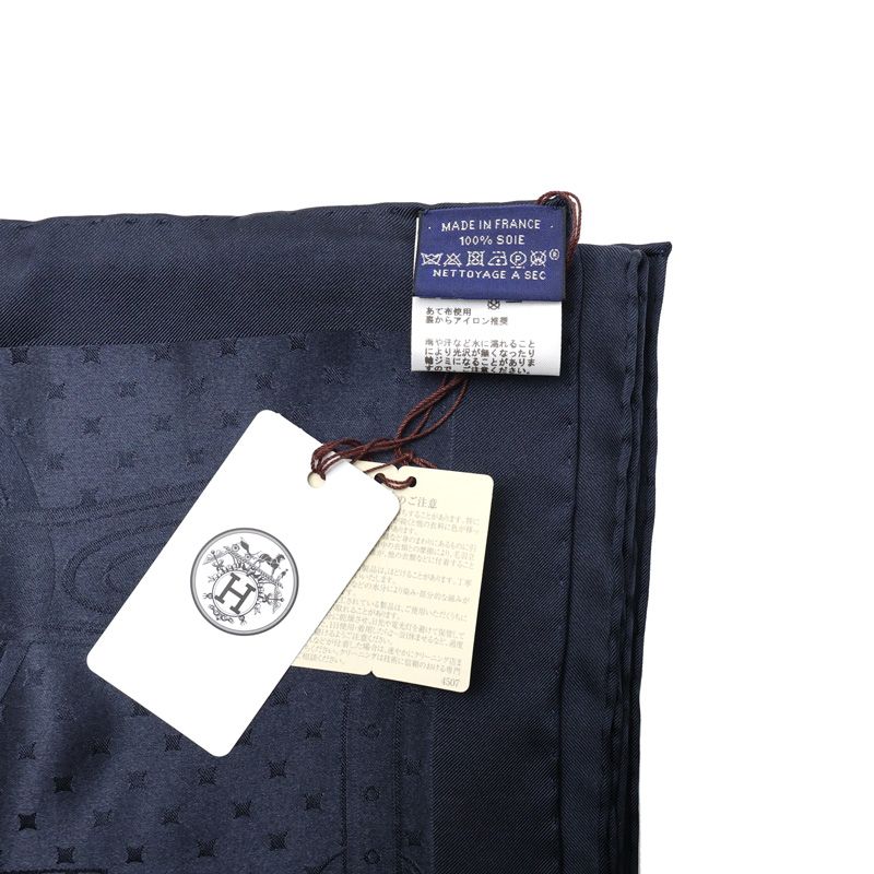 絶対お買い得！ 楠本質店 元住吉 エルメス HERMES シルク スカーフ ポンチョ ネイビー 羽織り ストール ショール ショップカード 2025