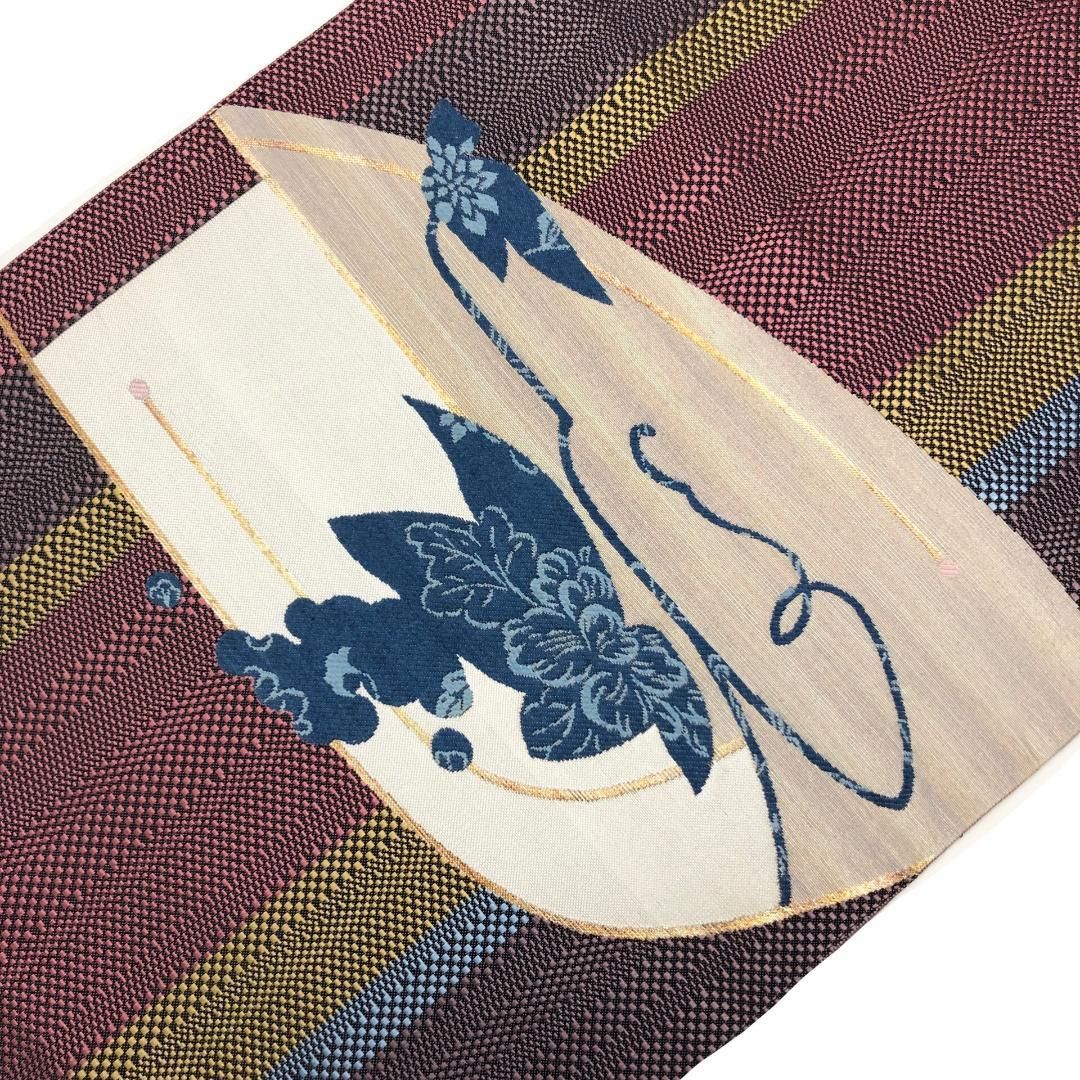 名古屋帯 博多織 蔓葉模様 縦縞 O-5706
