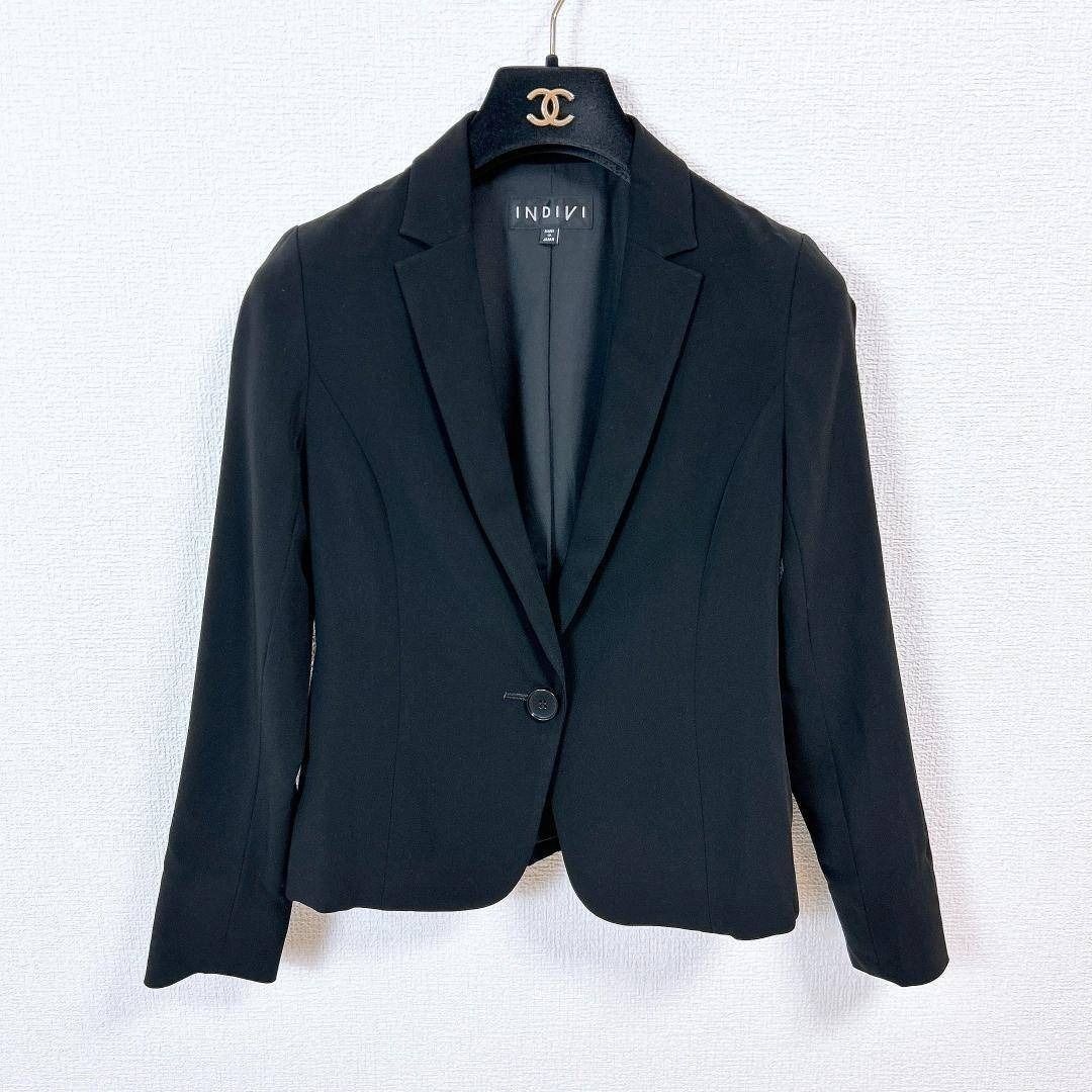 INDIVI スカートセットアップ スーツ 3 ストレッチ素材 黒