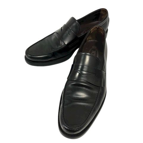 トッズ TOD S ローファー コインローファー ペニーローファー 革靴 ドット 無地 9 1 2 27cm位 黒 ブラック